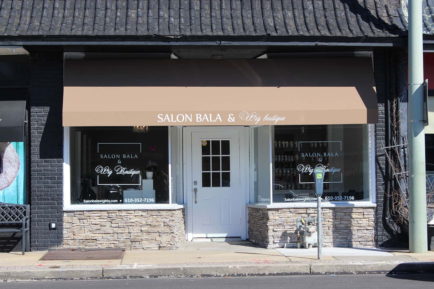Decoration design of Salon Bala & Wig Boutique storefront.